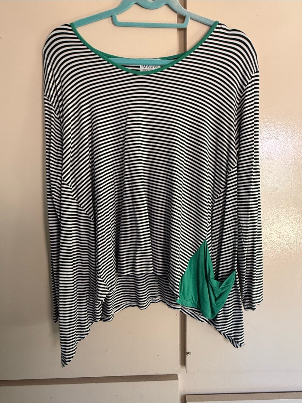 Masai Danish brand Striped black and White Long-Sleeve Top with Green Trim